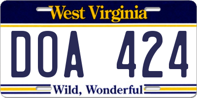 WV license plate DOA424