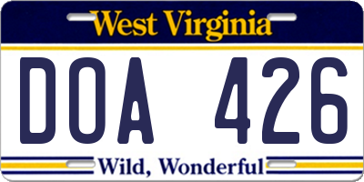 WV license plate DOA426