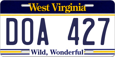 WV license plate DOA427
