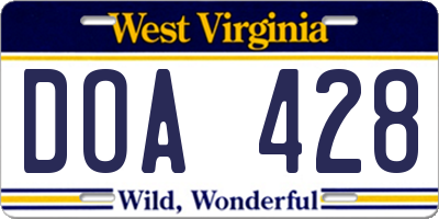WV license plate DOA428