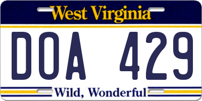 WV license plate DOA429