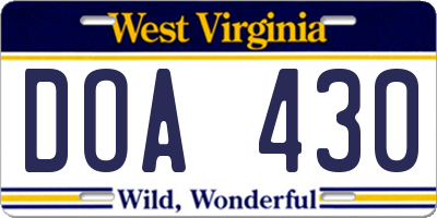 WV license plate DOA430