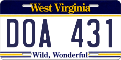 WV license plate DOA431