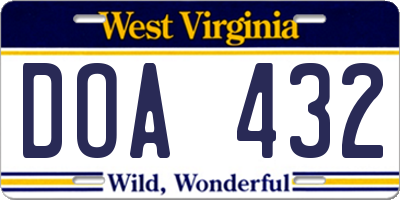 WV license plate DOA432