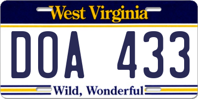 WV license plate DOA433