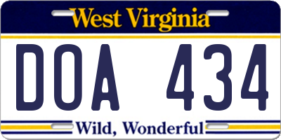 WV license plate DOA434