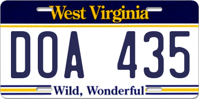 WV license plate DOA435