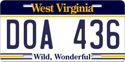 WV license plate DOA436