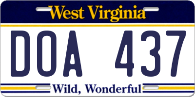 WV license plate DOA437