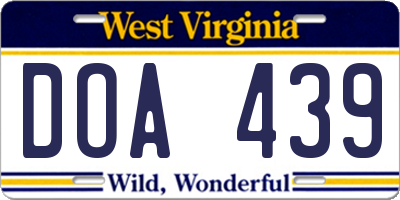 WV license plate DOA439