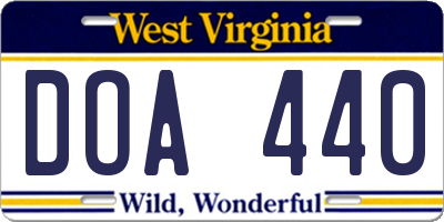 WV license plate DOA440