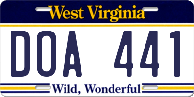 WV license plate DOA441