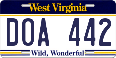 WV license plate DOA442