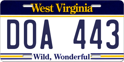 WV license plate DOA443