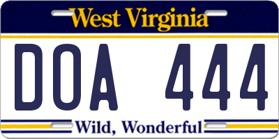 WV license plate DOA444