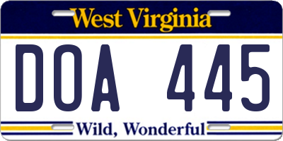 WV license plate DOA445