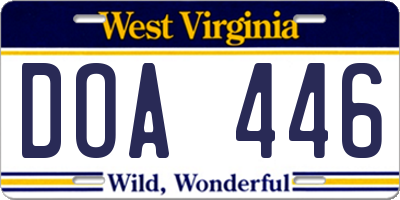 WV license plate DOA446