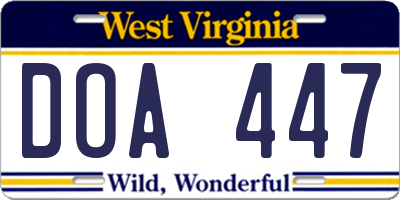 WV license plate DOA447