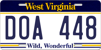 WV license plate DOA448