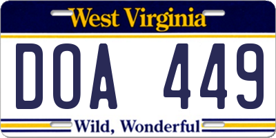 WV license plate DOA449