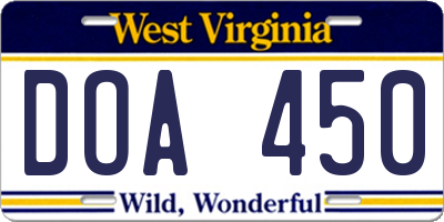 WV license plate DOA450