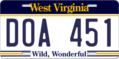 WV license plate DOA451