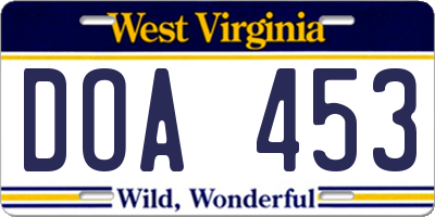 WV license plate DOA453