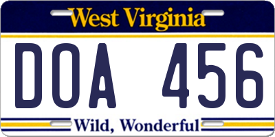 WV license plate DOA456