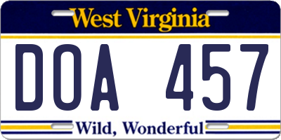 WV license plate DOA457