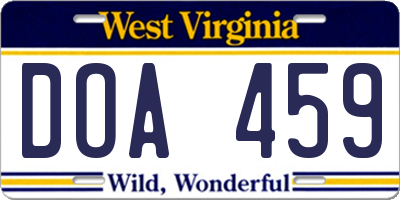WV license plate DOA459