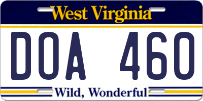 WV license plate DOA460
