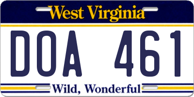 WV license plate DOA461