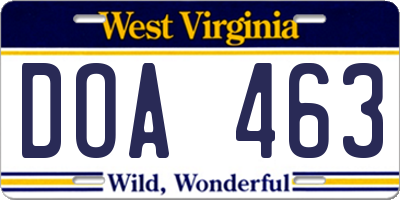 WV license plate DOA463