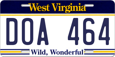 WV license plate DOA464