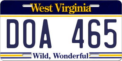 WV license plate DOA465