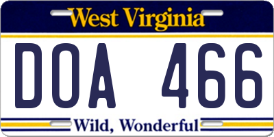 WV license plate DOA466