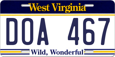 WV license plate DOA467