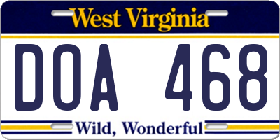 WV license plate DOA468