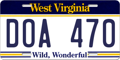 WV license plate DOA470