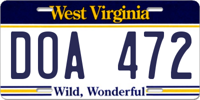 WV license plate DOA472