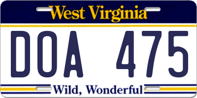 WV license plate DOA475
