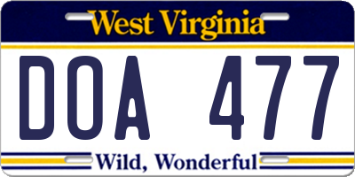 WV license plate DOA477