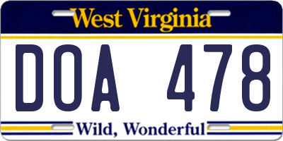 WV license plate DOA478
