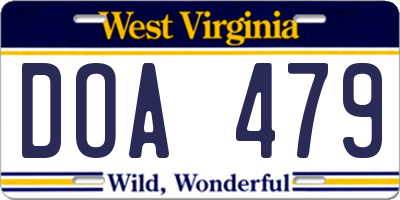 WV license plate DOA479