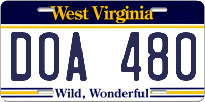 WV license plate DOA480