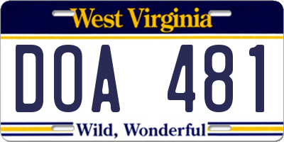 WV license plate DOA481