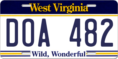 WV license plate DOA482
