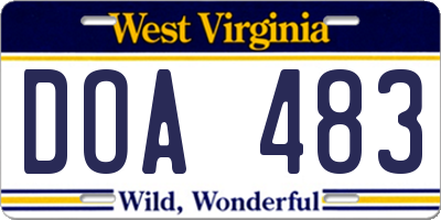 WV license plate DOA483