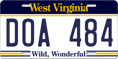 WV license plate DOA484