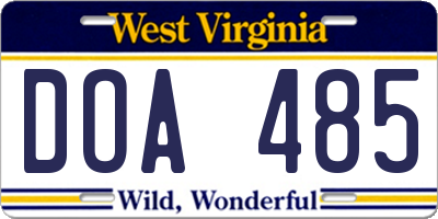 WV license plate DOA485